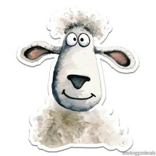 Happy White Sheep, Vinyl Decal Sticker, Indoor Outdoor, 3 Sizes, 12259