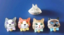 Five (5) Vintage Cat Decorative Button Covers Super Cute Metal & Molded Plastic