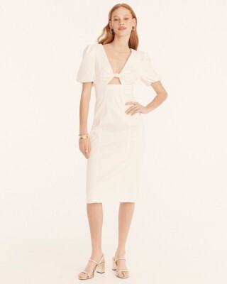 Size 24 Cutout Puff Sleeve Sheath Dress In Cotton Twill