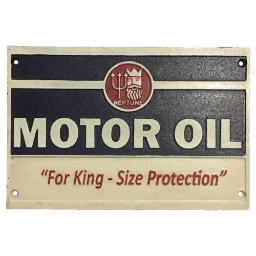 Cast Iron Neptune Motor Oil Sign in Blue Wall Plaque Petrol 29.5 x 19.5cm & 2kg - Picture 1 of 3