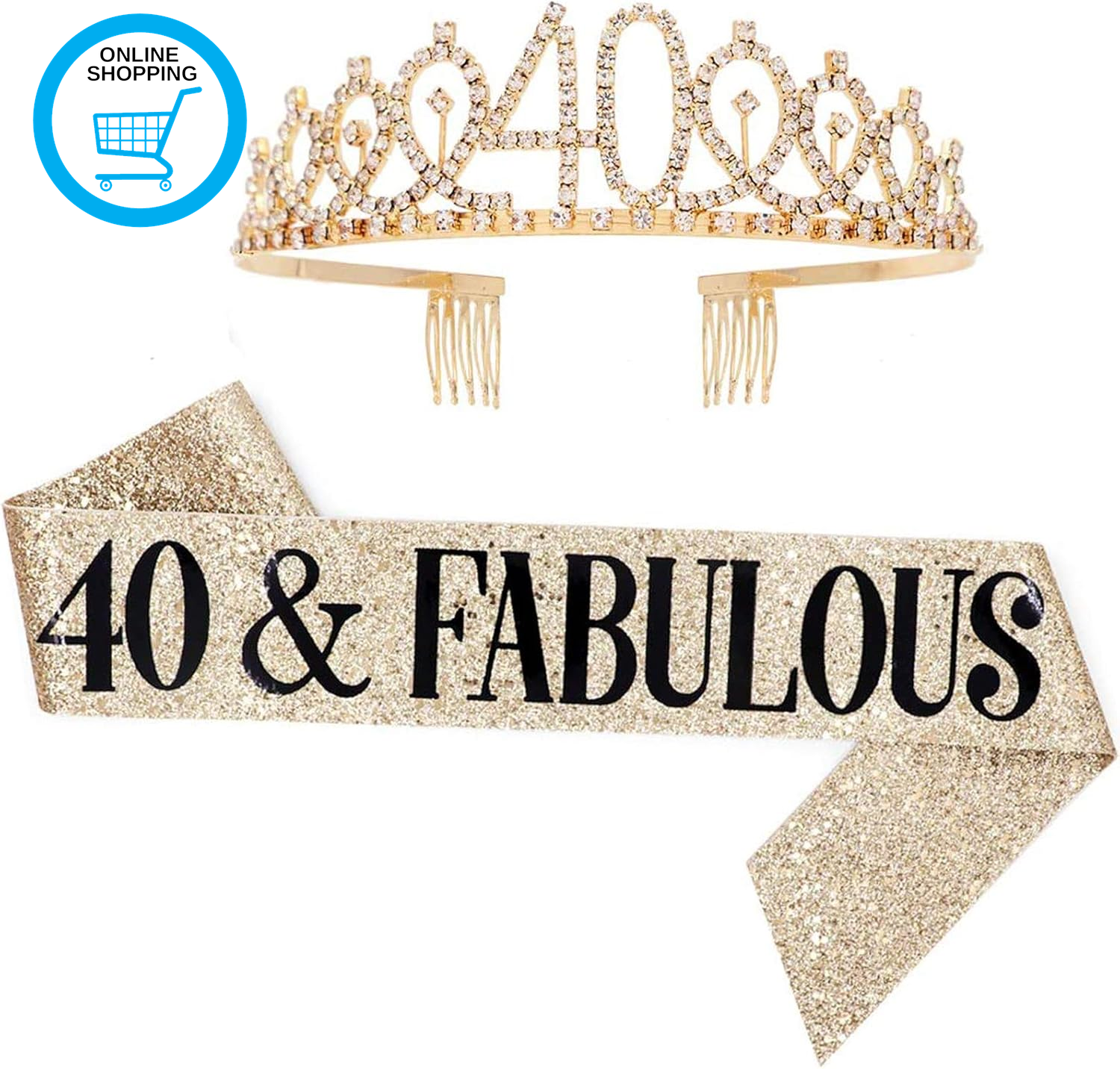 40 and Fabulous Sash & Rhinestone Tiara Set - 40Th Birthday Gifts Birthday Sash