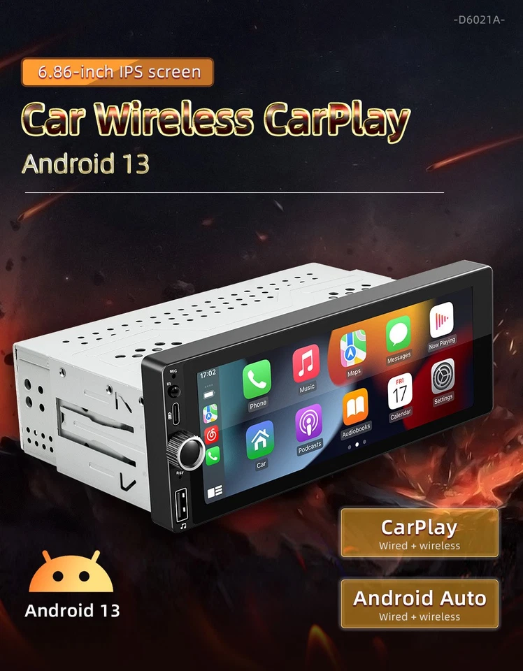 Car GPS Navigation WiFi FM 1Din Stereo Bluetooth For CarPlay Android Auto Player - Image 2 of 4