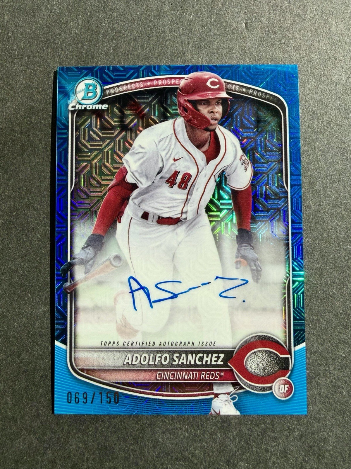 2025 Bowman Chrome Adolfo Sanchez Mega Blue Mojo Refractor Auto /150 #BMA-ASA