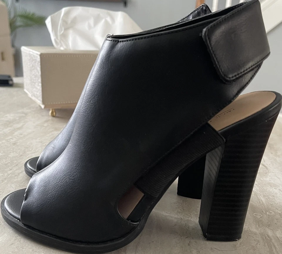 Call It Spring Black Peep Toe Ankle Strap Block Heel Booties Size 7 - Image 4 of 4