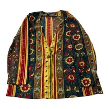 SG Sport Women s Multicolor Floral Stripe Open Front Blazer Jacket Size Large