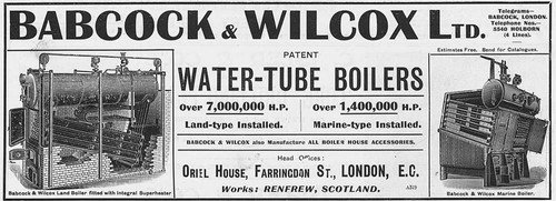 BABCOCK & WILCOX, Renfrew; Boiler Makers - Antique Engineering Advert 1909