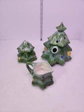 5 Piece San Marco Ceramic Christmas Tree Pitcher, Creamer and Lidded Sugar Italy