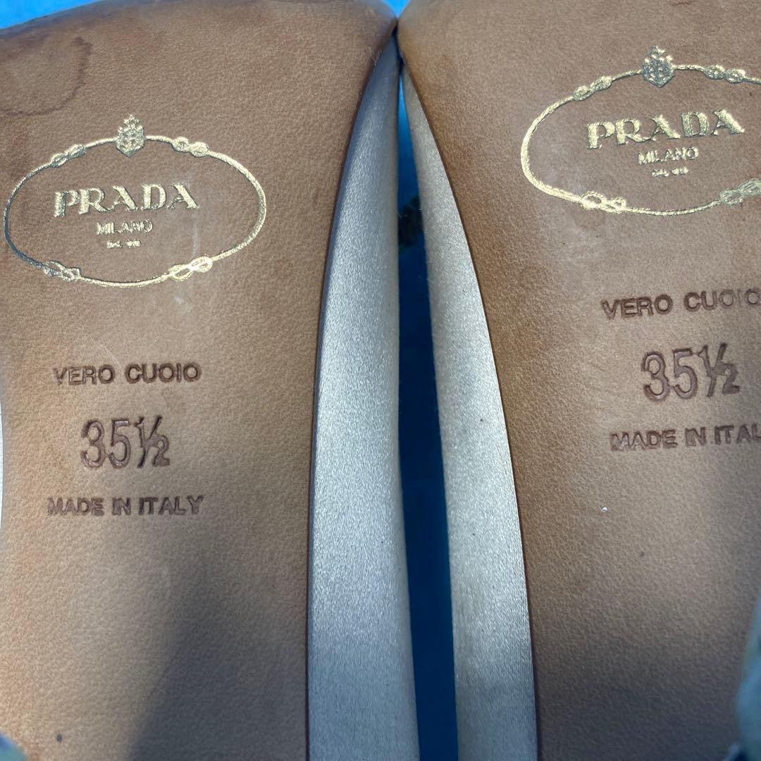 PRADA Women's Heel Pumps Size:35.5/JP:22.5 Leather Gold From Japan 135157K Auth thumbnail 12