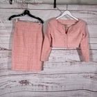 Valentino Boutique Pink Criss Crossing Yarn Skirt Cropped Jacket Set - Size 4