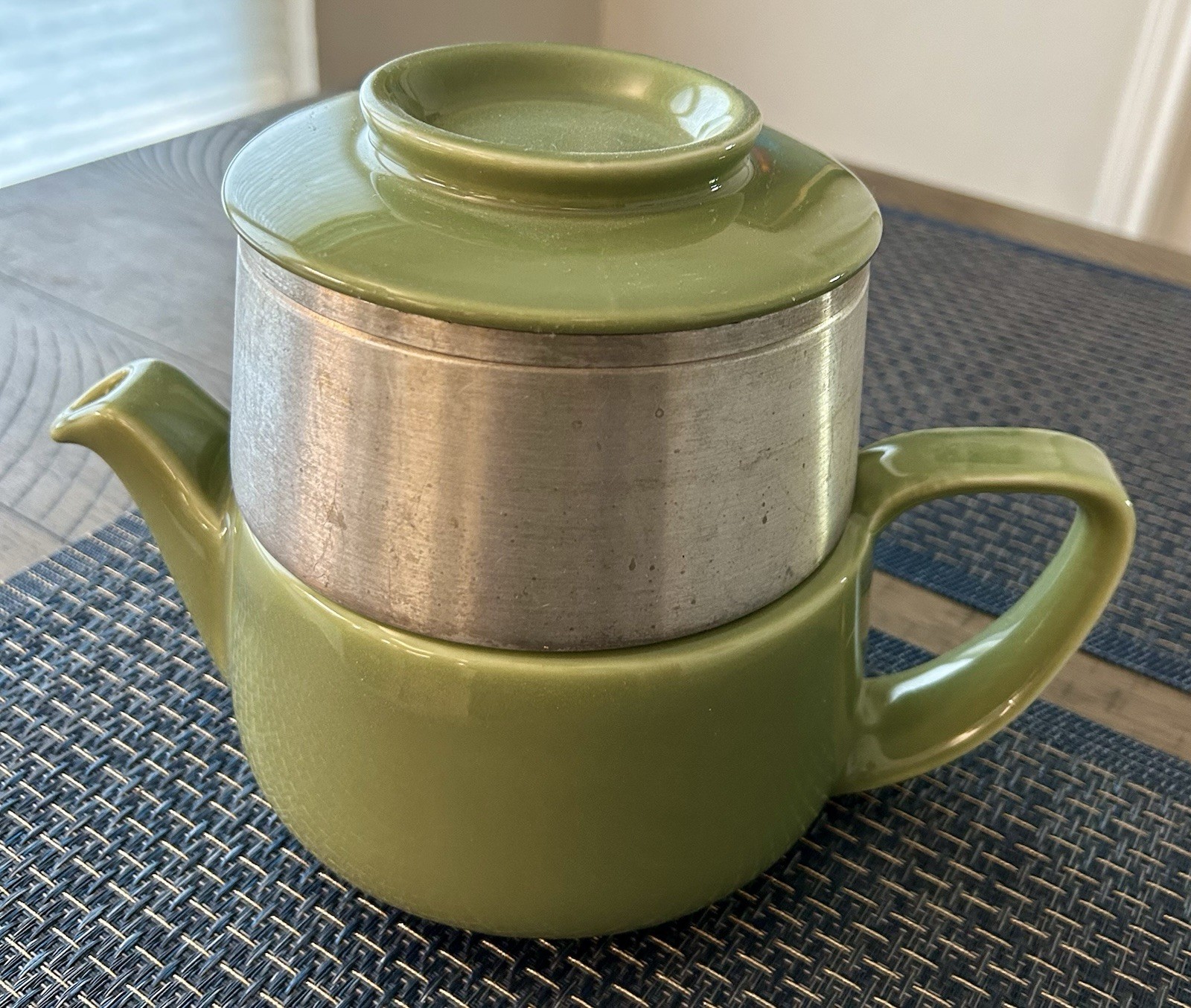 Vintage Hall Ceramic & Aluminum Tricolator Coffee Pot Avocado Green MCM