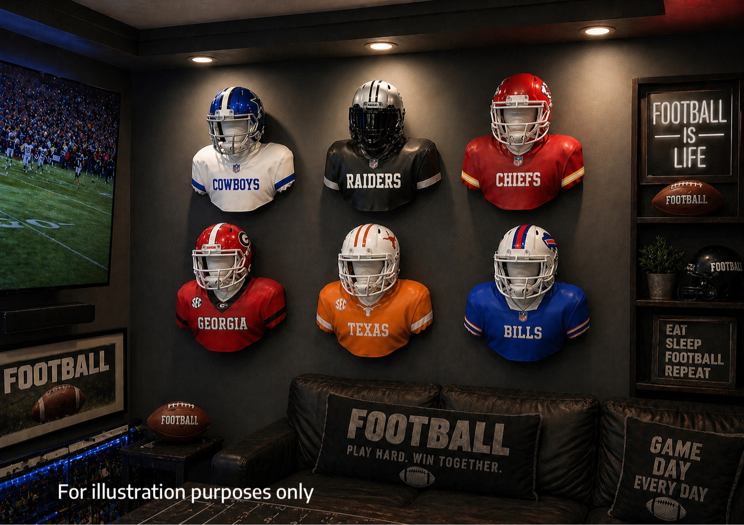 Mini Helmet Display NFL NCAA Themes | Wall Mount Helmet WALLEEZ | Personalized