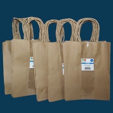 30 Med Kraft Paper Party Shopping Gift Bags with Handles Retail 9x7- 5 pks of 6