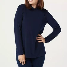 Susan Graver Size 3X Navy Every Day Liquid Knit Twist Mock-Neck Tunic