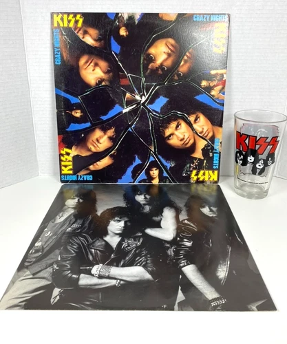 KISS Crazy Nights Vinyl 1987 LP, First Press + The Catman Pint Glass
