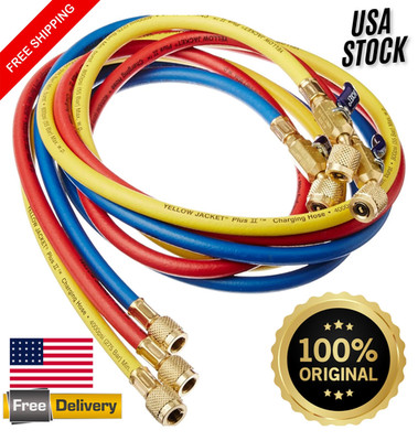 Yellow Jacket 29986 Plus II 1/4'' Hose with Compact Ball Valve, 72'' (Pack of 3)!