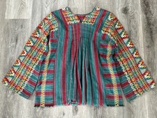 VTG Guatemalan Huipil Blouse Hand Woven Embroidered Mayan Tunic Boho Long Sleeve