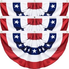 3 Pack USA Pleated Fan Flag, 3 X 6 Feet American US Patriotic Half Fan Bunting F