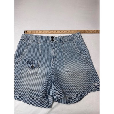 Westbound Womens Hickory Stripe Utility Denim Shorts Blue White Size 8 S31HWG27S