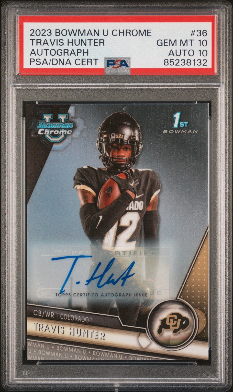 PSA 10 Auto 10 Gem Mint 2023 Bowman Chrome U Travis Hunter 1st Bowman Auto #36