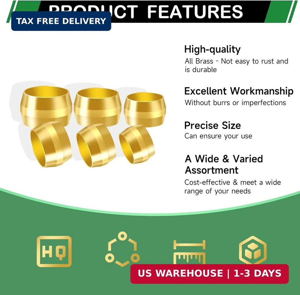 325pcs Brass Compression Sleeves Ferrules Fittings Assortment Kit, 3/4 ...
