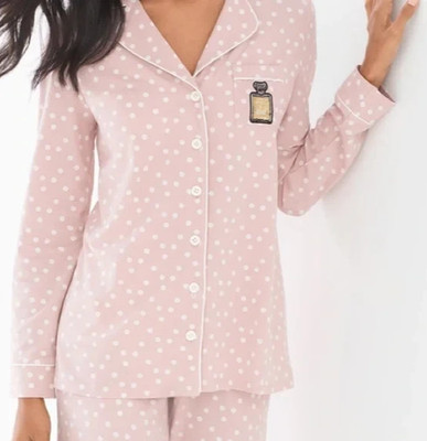 NWT Soma Embraceable Pj Top Perfume Sequin Pocket Pink White Circle Print XL