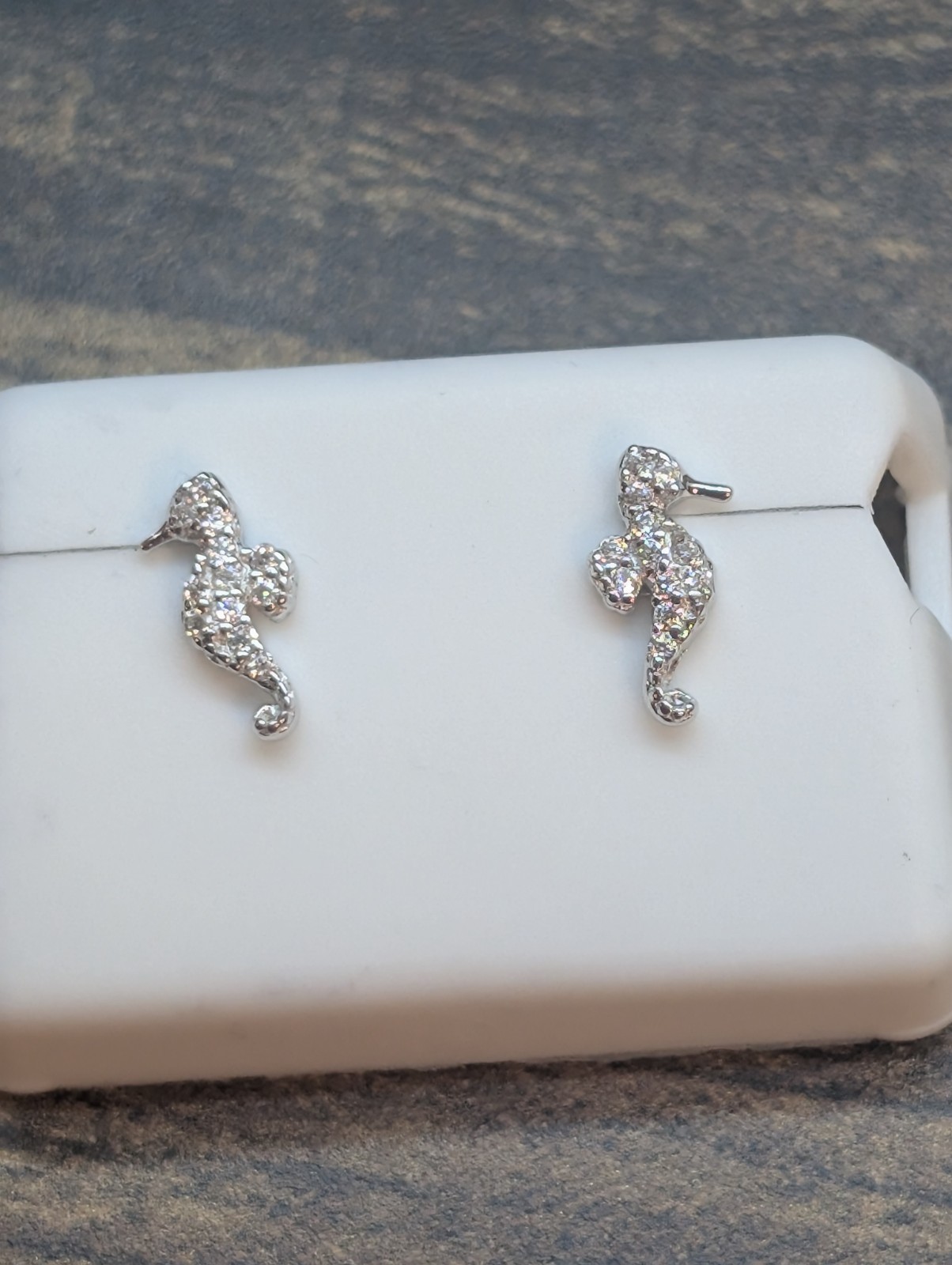925 Sterling Silver White Moissanite Seahorse Stud Earrings 1.50 CTW