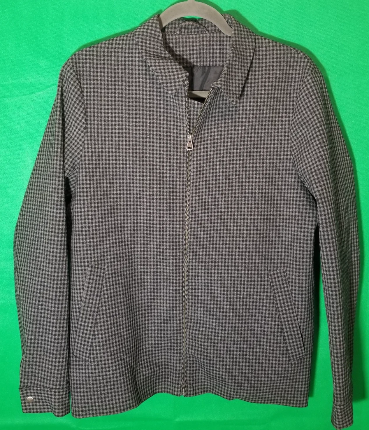 Topman Mens Small Gray Black Checkered Zip Jacket Retro Streetwear Going Out
