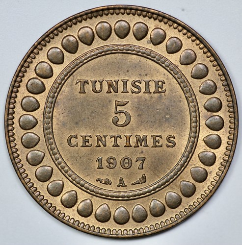 1907 Tunisia 5 Centimes Brilliant UNC