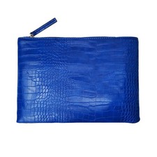 Women Clutches Crocodile Grain PU Leather Envelope Clutch Bag Blue