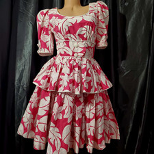 40s Style Womens Square Dance Dress PRETTY PINK FLORAL Rockabilly Country SMALL