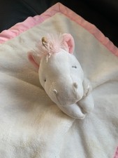 Carters pink white unicorn baby lovey security blanket plush 14" x 14