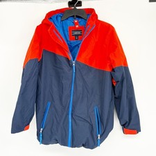 Lands End Kids Red  Blue Ski Winter Coat With Striped Fleece Pullover L 14-16