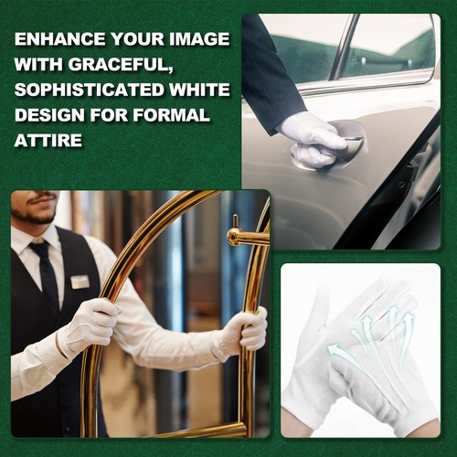 3 Pair White Cotton Gloves Parades Costume Gloves Formal Tuxedo Uniform Glove - Picture 4 of 6