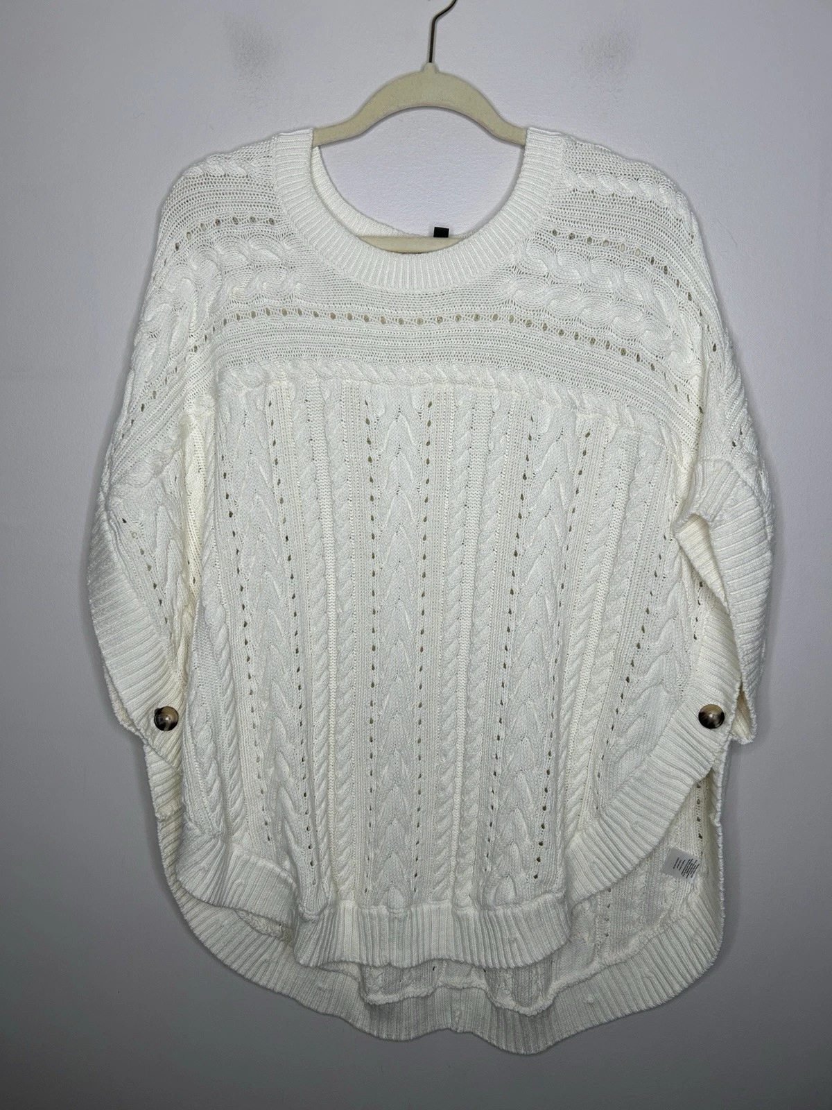 Talbots Sweater Women’s Ivory Sweater Cable Knit Cape Poncho Cozy Size Med/Large
