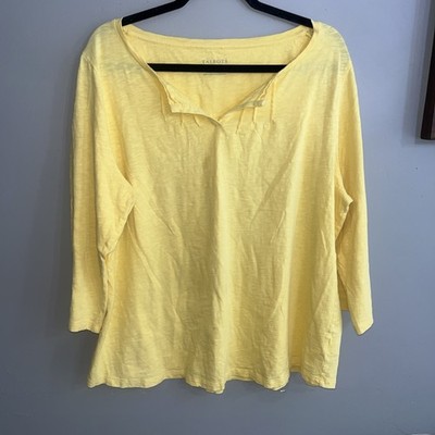 Talbots Woman Size 2x 100% Cotton Yellow Top 3/4 Sleeve V Neck, Beautiful