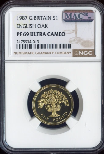 1987 GREAT BRITAIN 1 POUND ENGLISH OAK NGC PF69 ULTRA CAMEO MAC SPOTLESS .