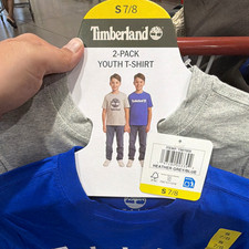Timberland Boys Youth 2-Pack Logo T-Shirts Cotton Jersey Heather Grey/Blue S