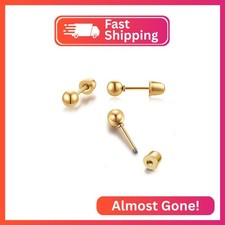 Dainty Flat Screw Back Ball Stud Earrings For Women Girls,Secure Flatback Ball E
