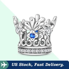 KUNSIR 925 Sterling Silver AAA CZ Crown Bead Charm For Women Bracelet DIY Gifts