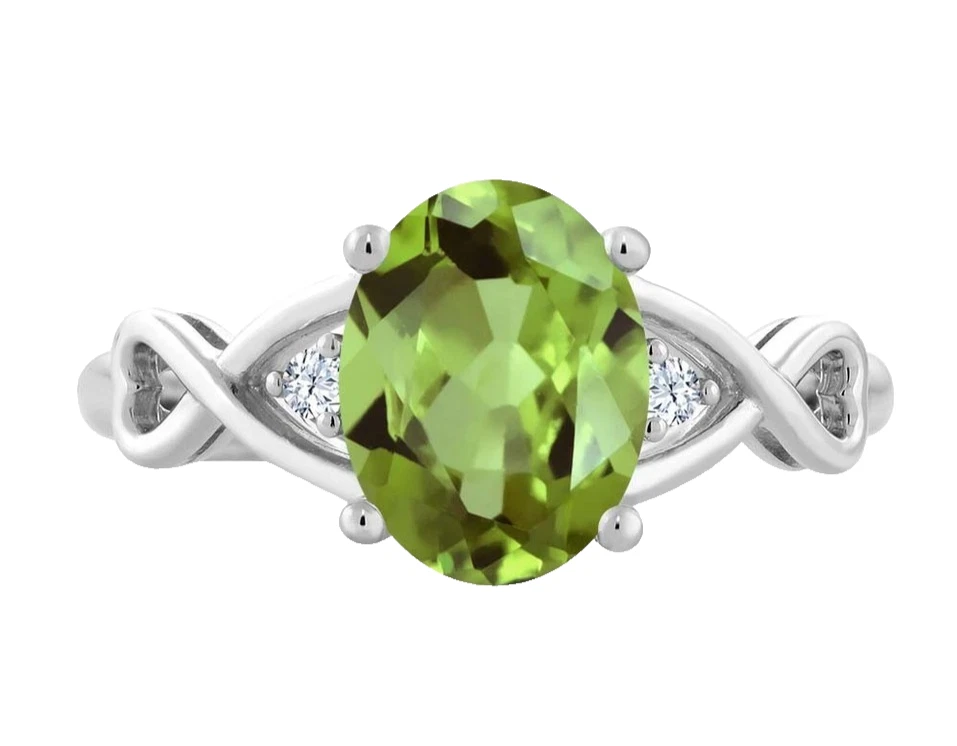 925 Sterling Silver 1.80 Carats Oval Cut Natural Peridot and White Topaz Ring - Image 3 of 4