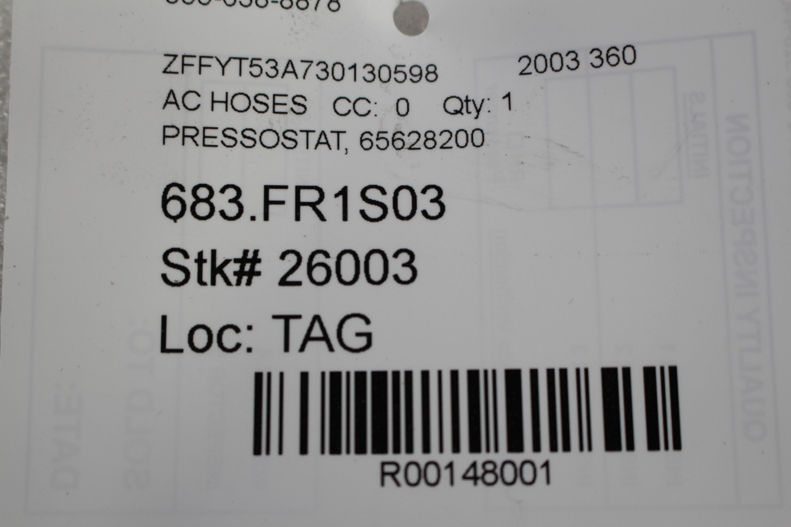 Ferrari F430, 360, AC Pressure Switch, Used, P/N 65628200