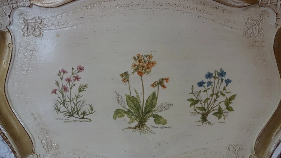 Florentiner Tablett Serviertablett 42,5x29 + 6 Untersetzer Made in Italy Antik - Bild 3 von 4