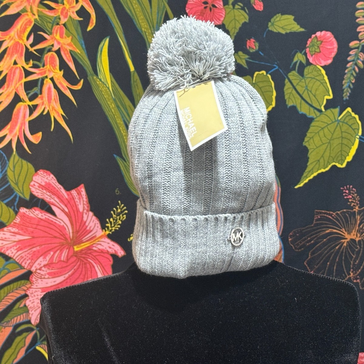 Michael Kors Pom Knit Beanie Hat‎ Michael Kors Girls Logo Pull On Hat in Navy | Childsplay  main image 3
