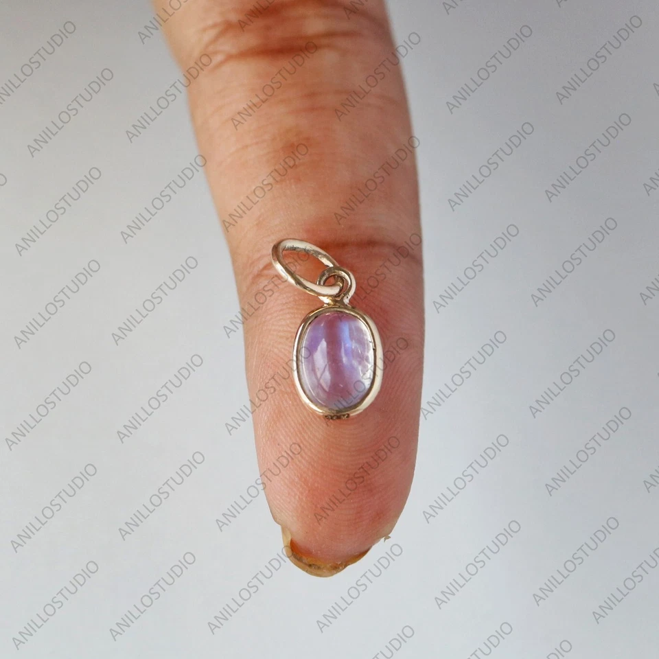 8x6mm Cabujón Arco Iris Piedra Lunar Dije Colgante para Pulsera, Collar Oro 14k Foto 2 de 4