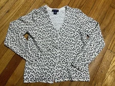 Vintage Ann Taylor  Sweater Women Small White Tan Leaf Print Cardigan Lightweigh