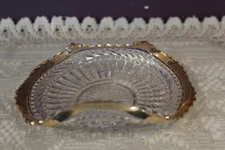 PRESSED GLASS TRINKET CANDY DISH WITH ROLLED EDGE AND GOLD TRIM ON RIM