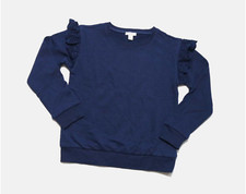 J.CREW CREWCUTS GIRLS NAVY LONG SLEEVE CREWNECK RUFFLE TRIM SWEATSHIRT Sz L