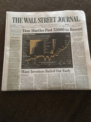WALL STREET JOURNAL DOW JONES 25000 NEW RECORD HIGH FULL NEWS PAPER 1/5/2018