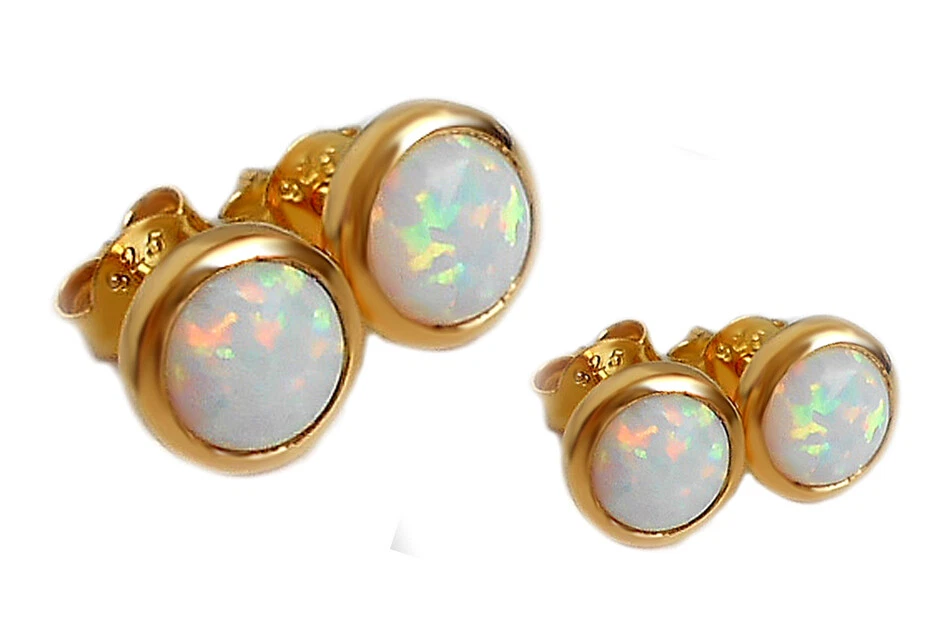 Ohrstecker Opal synthetisch 925er Silber vergoldet  8 o. 11 mm wahlweise Bosm-1