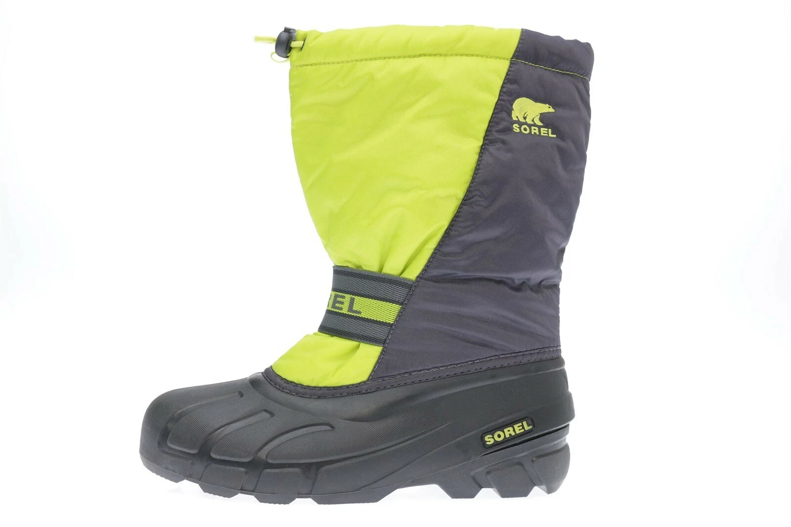Mens SOREL Gray Lime Rubber Fabric Mid Calf Snow Boots Shoes Size 7 (39) NEW!